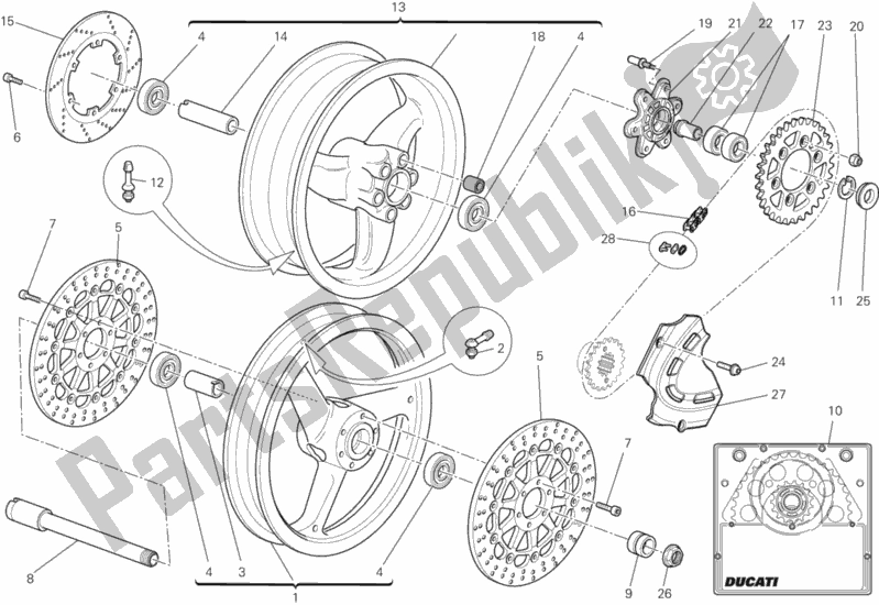 Todas as partes de Rodas do Ducati Monster 696 USA Anniversary 2013